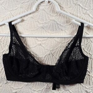 Victoria Secret 34D Black Unlined Demi Bra Lace Mesh Underwire Sheer Lingerie‎